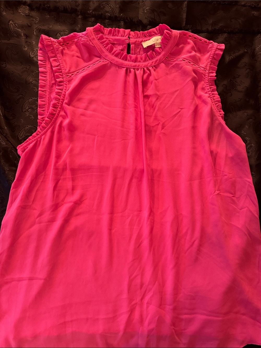 LOFT Hot Pink Ruffle Neck Sleeveless Shell